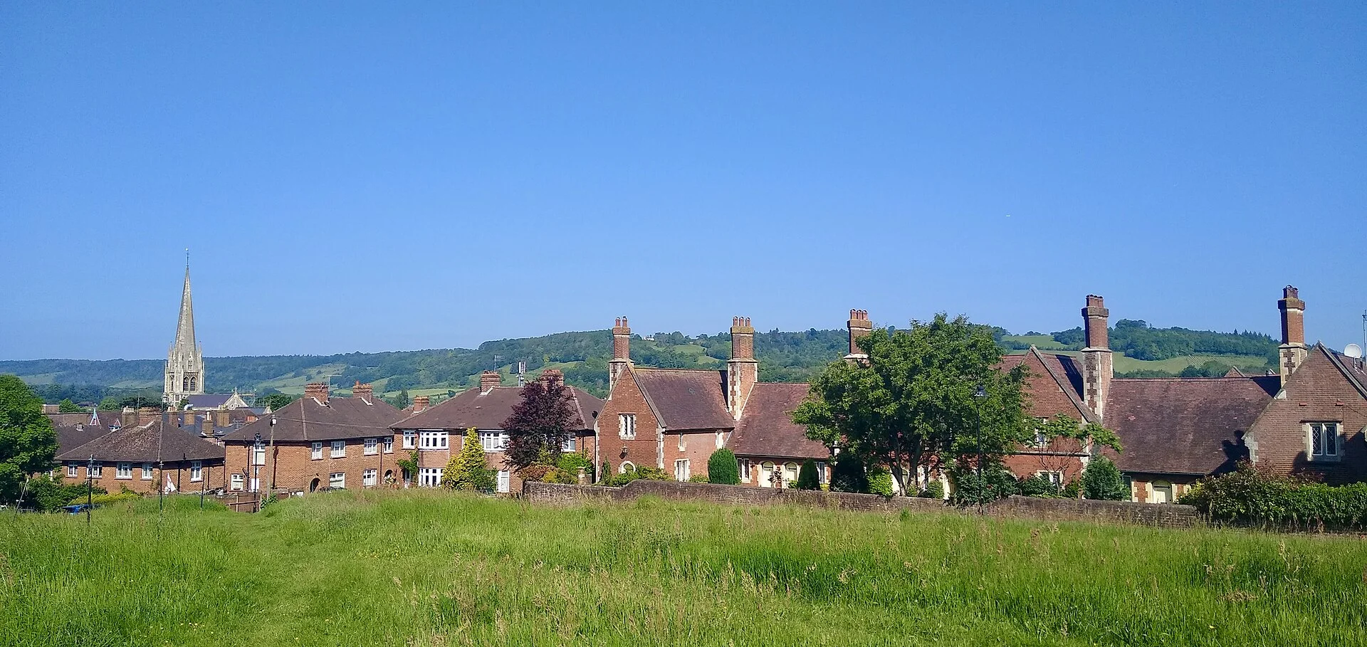Cotmandene green and the church spire in Dorking