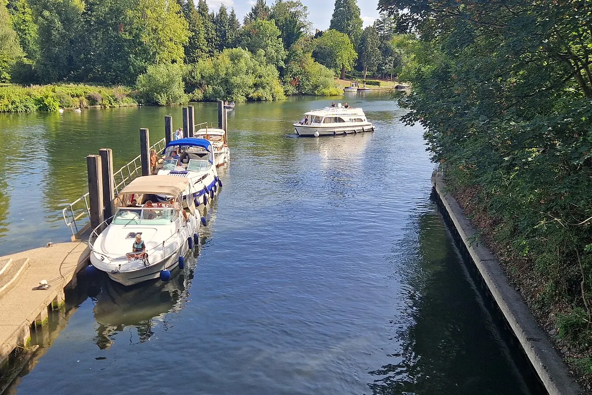 Boats moored on the Thames at Boulters Lock, Maidenhead